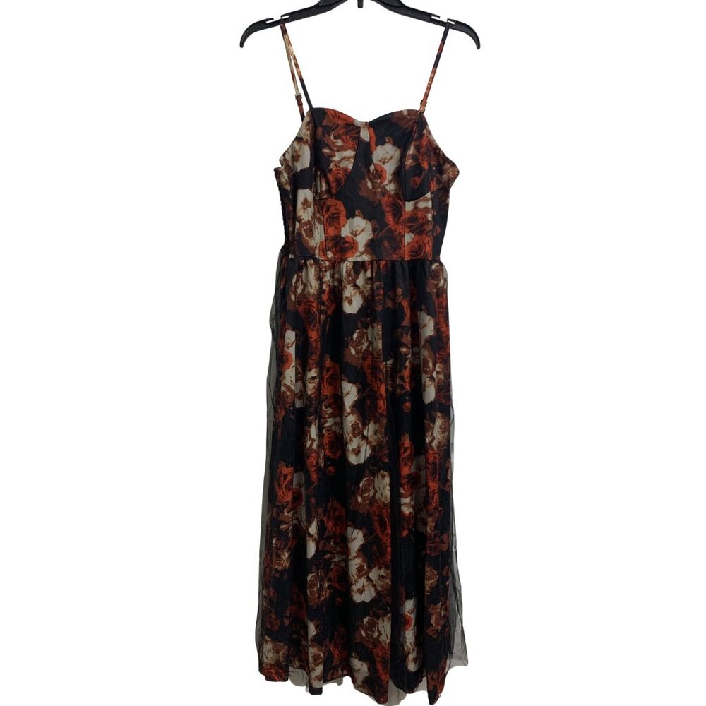 NWT Baby Doll Empire Waist Yozy Maxi Floral Smocked Mesh Dress With Adjustable S